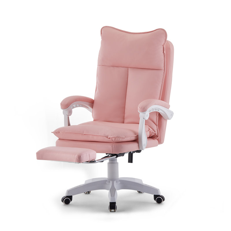 Inbox Zero Adjustable Faux Leather Swiveling PC & Racing Game Chair, Pink