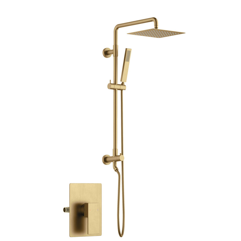 Colonne de douche 2 fonctions à pression équilibrée avec valve brute, Laiton brossé