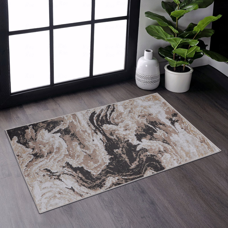 Tapis abstrait élégant et résistant aux taches, Rectangulaire 2 pi x 3 pi