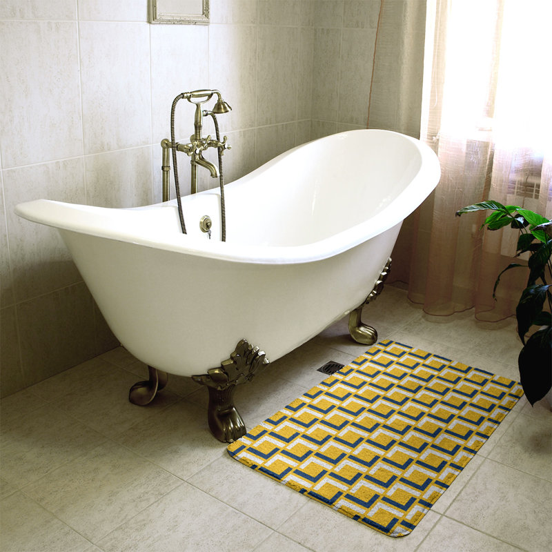 Tapis pour salle de bain Baltimore, l 17 po x L 24 po, Or / bleu marine / blanc