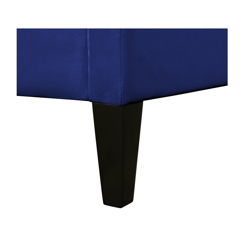 Lit plateforme tapissier à profil bas Verdi, Bleu marine, Très grand
