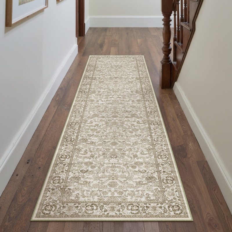Tapis oriental lavable à la machine avec envers antidérapant Kitty, Tapis de couloir 2 pi x 8 pi, Brun