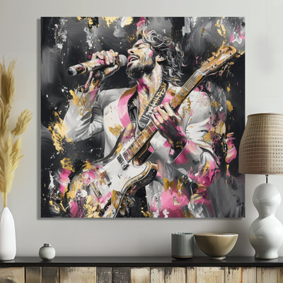 Golden And Grey Musician Rockstar II - People Metal Wall Decor, Musician Metal Print