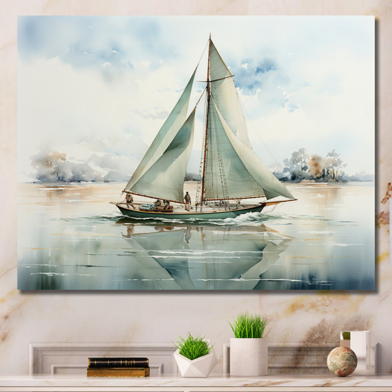 Mininmalisme voilier solitude II - décoration murale nautique et plage, Toile tendue, H 16 po x l 32 po x P 1 po