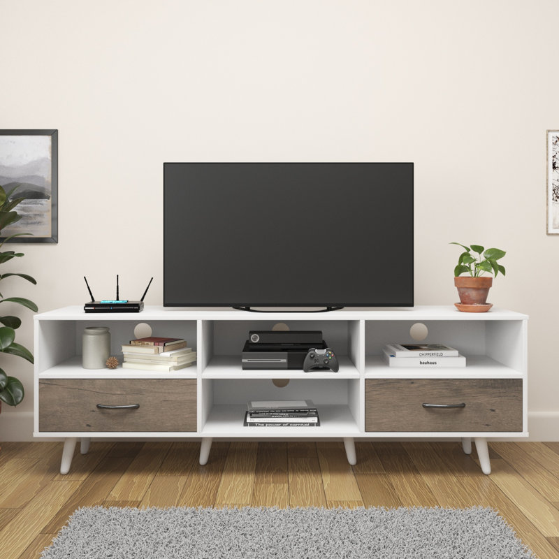 Lailoni Unfinished TV Stand for TVs up to 78", White/Brown