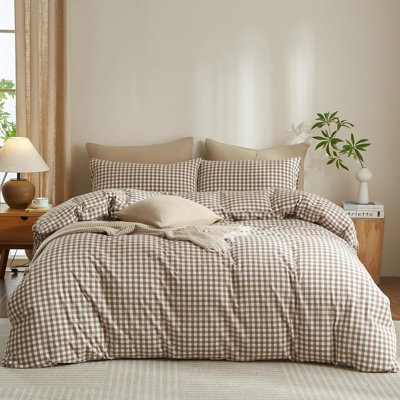 XINMIANFANG Gingham Duvet Cover Set 3 Piece 100% Washed Cotton Linen Feel Plaid Checkered Bedding Soft Breathable