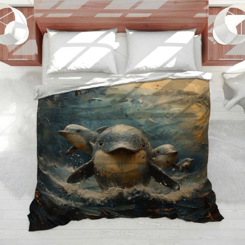 Dolphin Marine Life Microfiber Duvet Cover, Twin Duvet Cover