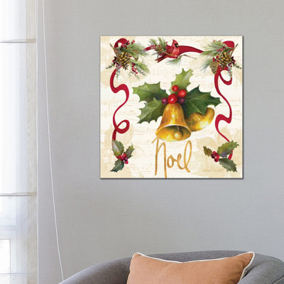 Christmas Poinsettia Ribbon III by Lanie Loreth - Wrapped Canvas Painting