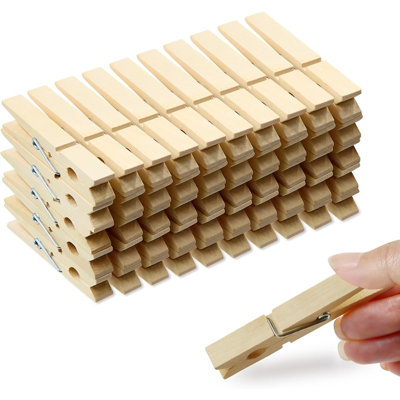 50-Pack Large Wooden Clothespins, 2.9-Inch Heavy-Duty Natural Wood Clips with Rust-Resistant Spring for Laundry & Crafts