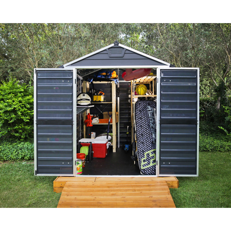 Palram - Canopia Skylight 6 Ft. W X 7.5 Ft. D Polycarbonate Storage Shed, Midnight Gray, 85.4" H x 73" W x 90.2" D
