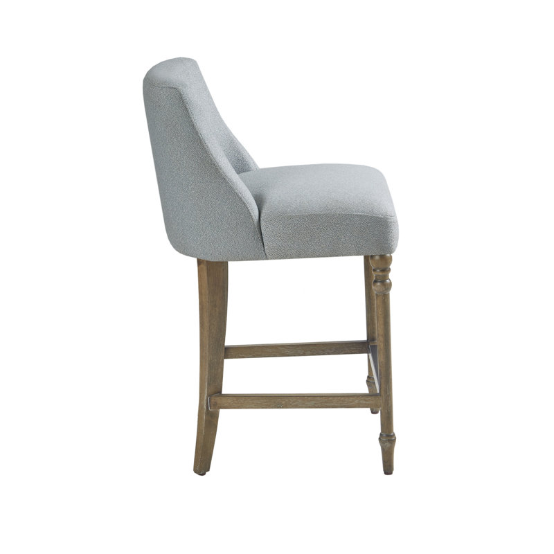 Elegant Blue 25" Upholstered Counter Stool with Solid Wood Legs