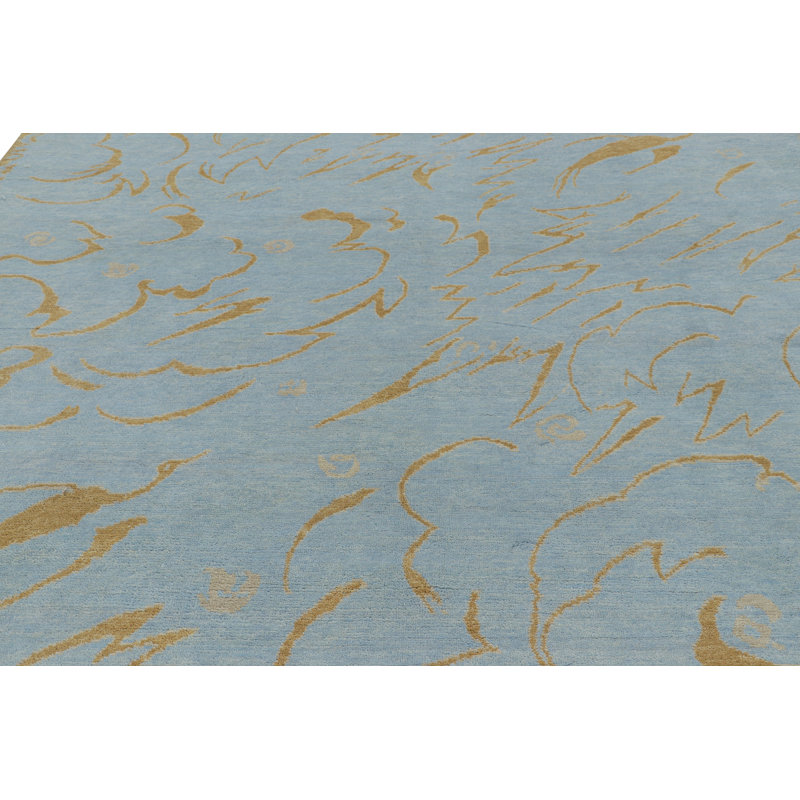 Rug & Kilim’S French Art Deco Style Rug In Blue With Gold Geometric Patterns