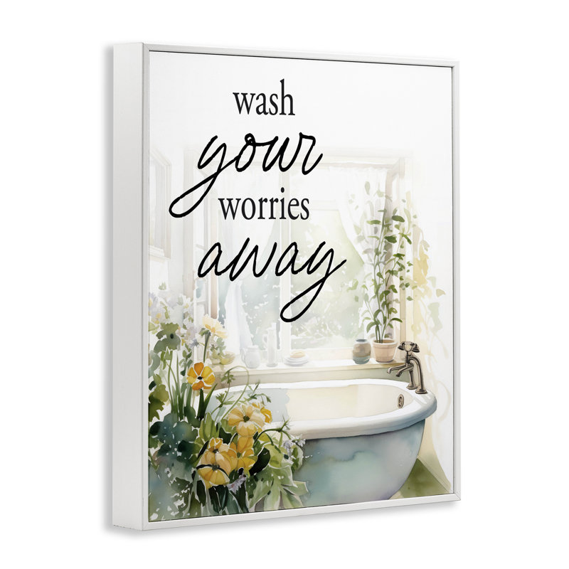Estampe numérique pour salle de bain Wash Worries Away, avec lettres et lignes, H 20 po x l 16 po