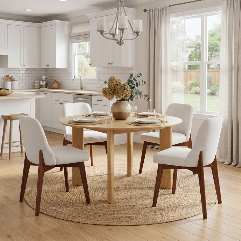Table de salle à manger Moton, 30" H x 52" W x 52" D, 5 Pieces: Table, 4 Chairs, Oak