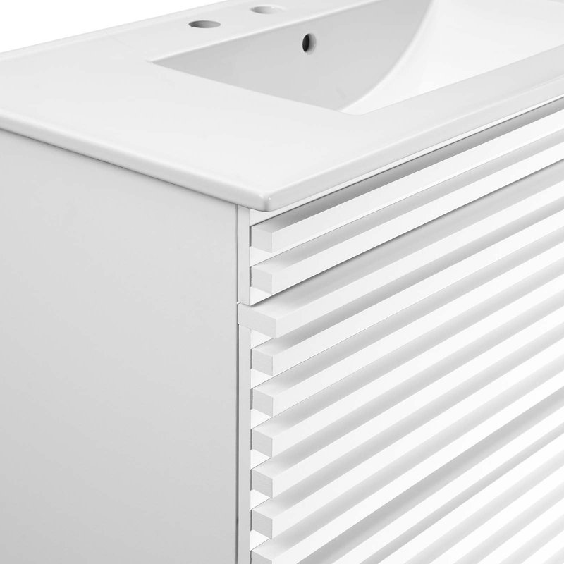 Modway Render 36" Wall-Mount Bathroom Vanity, White/Walnut
