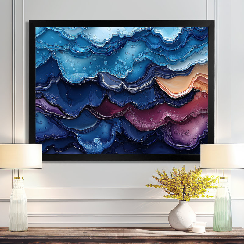 Art mural sur toile "Danse chromatique bleue Biomorphism I", H 30 po x l 40 po, Cadre simple, Noir