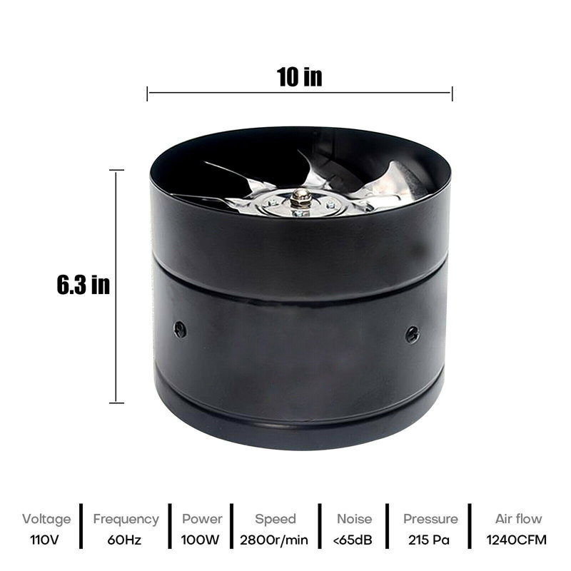 8 po 10 po 12 po Échappement en ligne Ventilateur de ventilation Boost, Noir