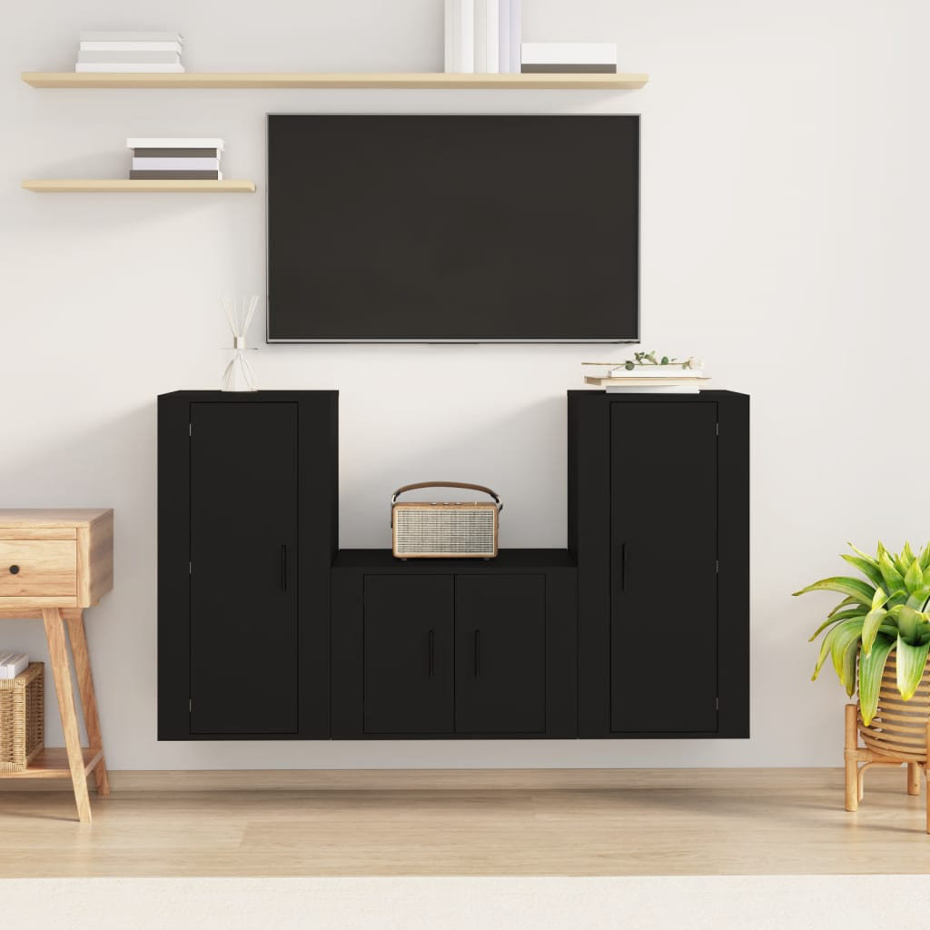 Beom TV Schrank Set Wohnzimmer Schrankwand Wohnwand 3-tlg. Holzwerkstoff