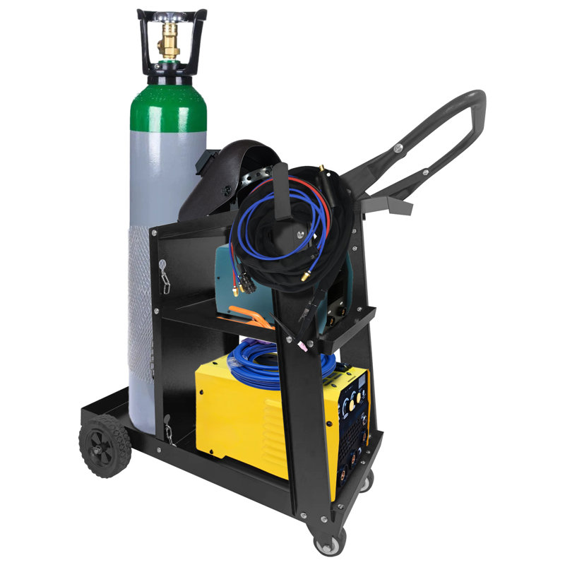 Welding cart with lockable cabinet – 220 lbs load capacity – Large tank shelf & safety chains – Heavy-duty casters & hooks – For MIG/TIG/MMA welding machines & plasma cutters , With door