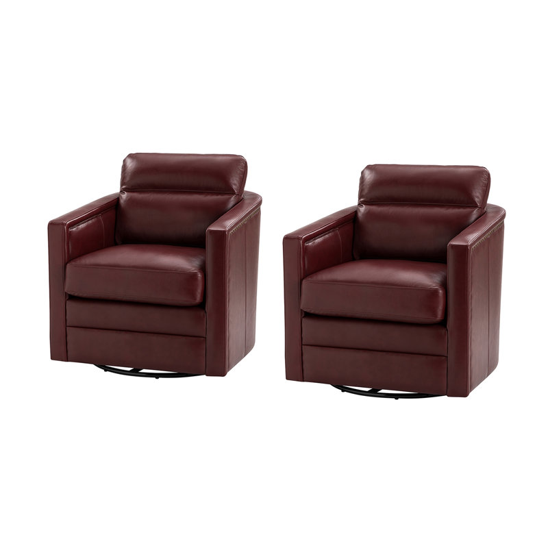 Ensemble de chaises pivotantes en cuir véritable 28,74 po Marion (ensemble de 2), Cuir véritable bourgogne