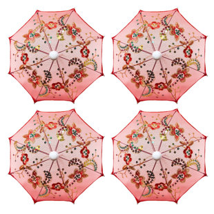 Pack Of Mini Lace Umbrella Parasols With Sequins - Delicate Dolls Size Decorative Small Umbrella For Weddings, Baby Showers, Parties And Events - 11.6 Inch Diameter ()