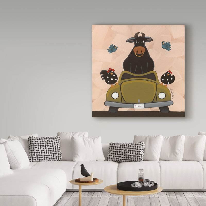 « bull sit », art sur toile, H 14 po x l 14 po x P 2 po