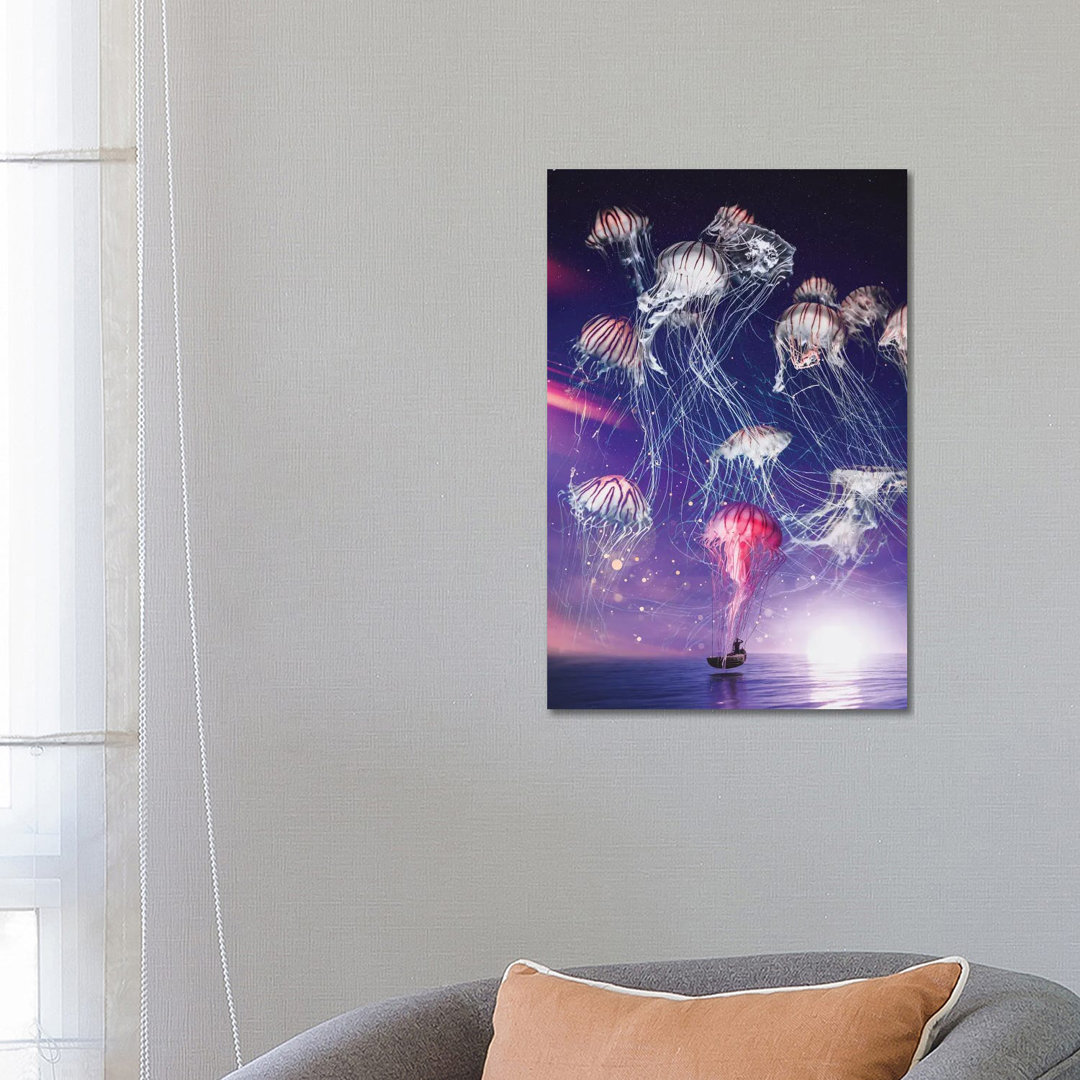 Das magische Königreich der Quallen in der sternenklaren Nacht von GEN Z - Gallery-Wrapped Canvas Giclée