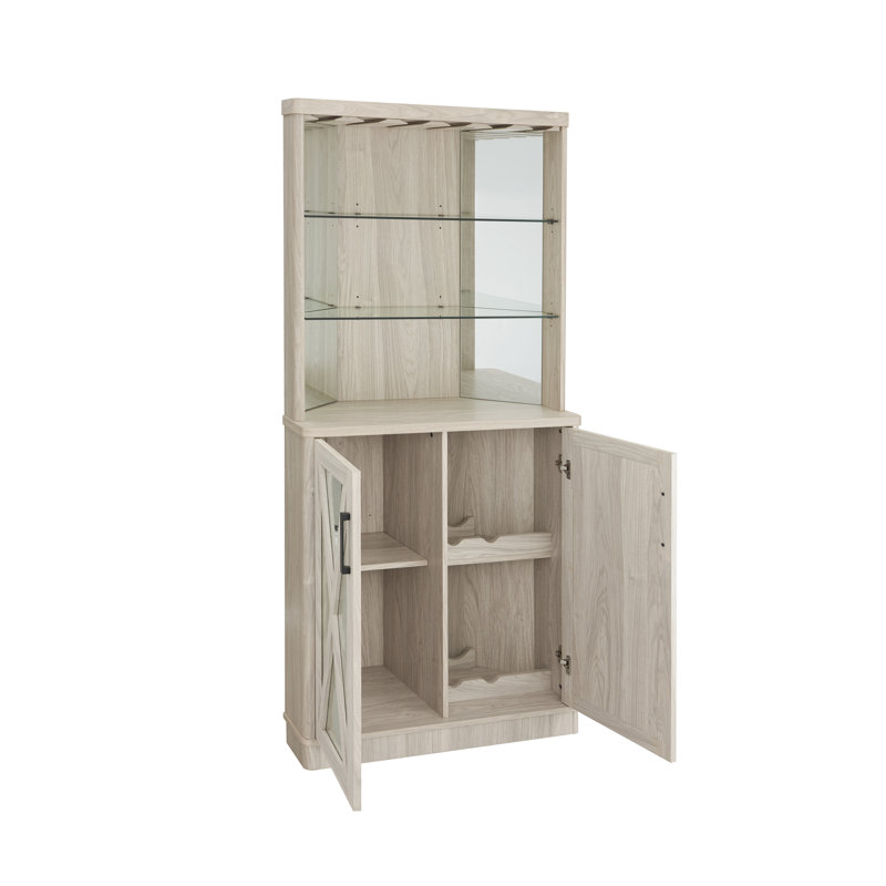 Bar d'angle avec panneaux en miroir, Chêne blanc