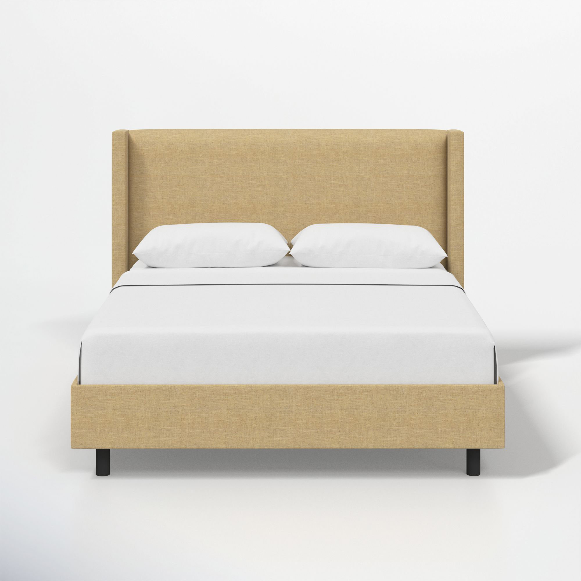 Hanson Upholstered Wingback Platform Bed, Classic Sandstone Linen, King