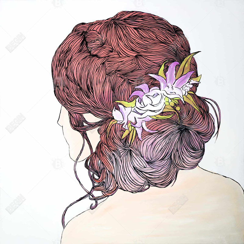 " Woman From Behind With Flowers "