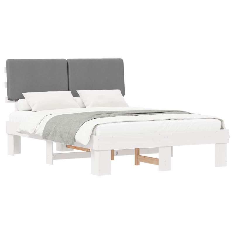 Solid Wood Bed Frame, European Double (140 x 190 cm), White/Light Grey