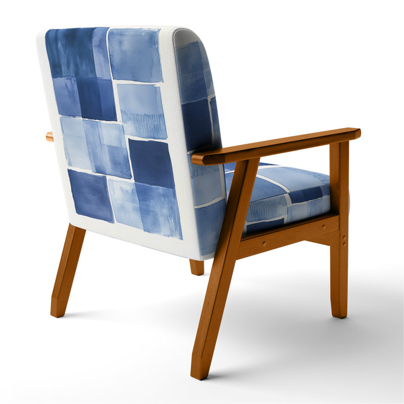 Chaise rembourrée abstraite moderne transitionnelle - Fauteuil Indigo Horizon VI, Brown Square Arms