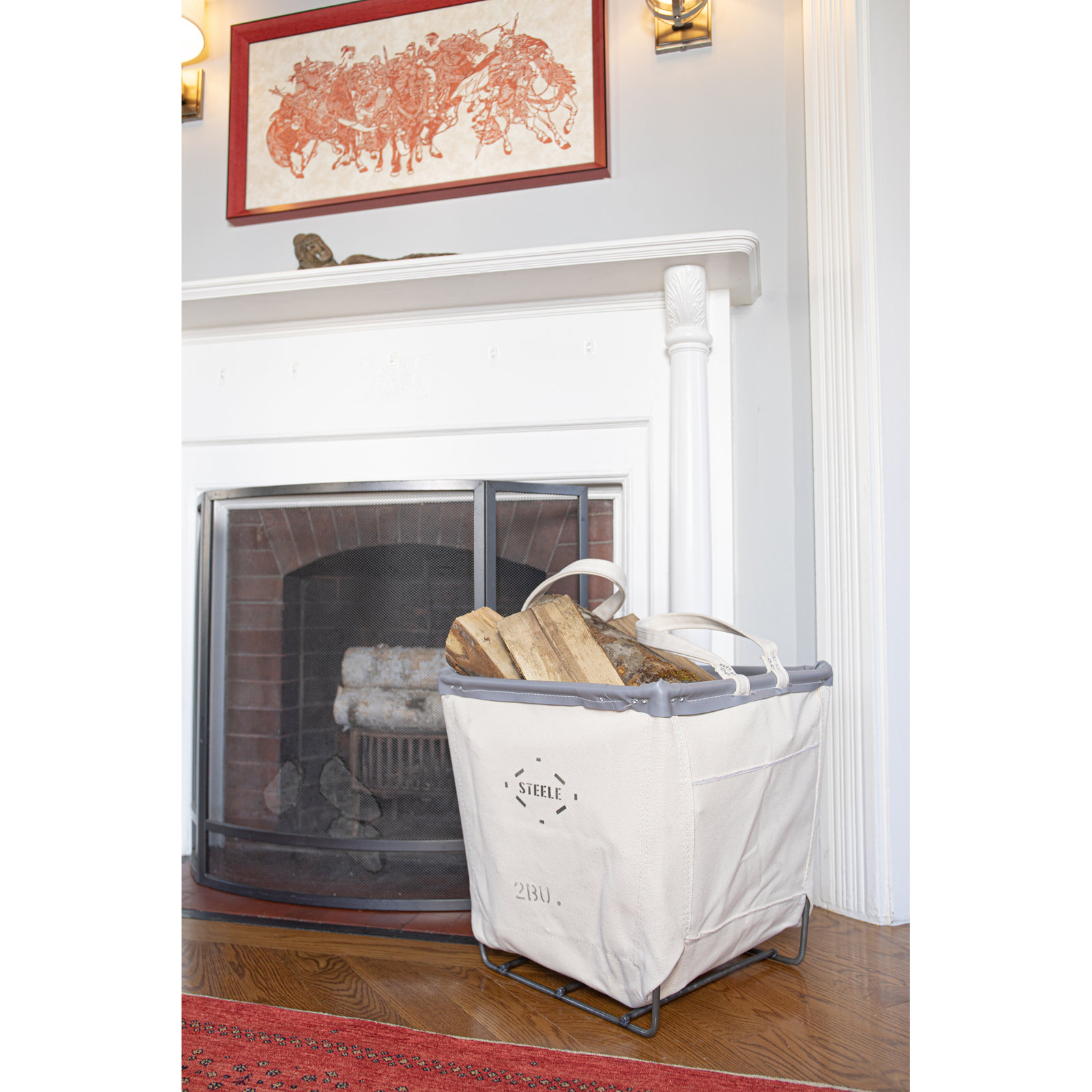 Canvas Wood Basket 2bu, Grey Vinyl