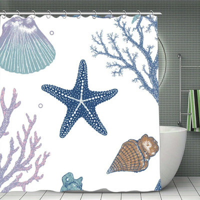 Nautical Starfish And Shells Shower Curtains, 71X71