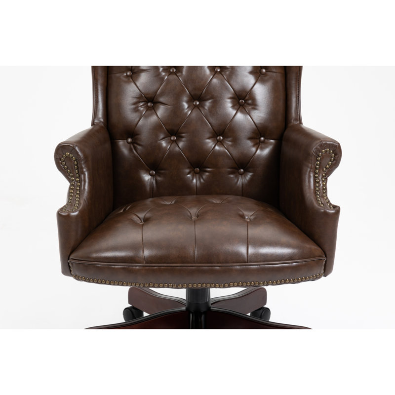 Executive Office Chair - High Back Reclining Comfortable Desk Chair - Thick Padded Seat Backrest - PU Leather Desk Chair With Smooth Glide Caster Wheels