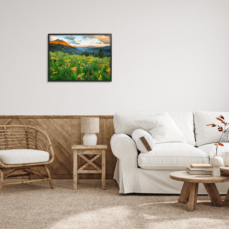 «Open Wildflower Fields Cloudy Sunrise Mountain Landscape» par J.C. Leacock - photographie, Giclée encadrée noir minuit