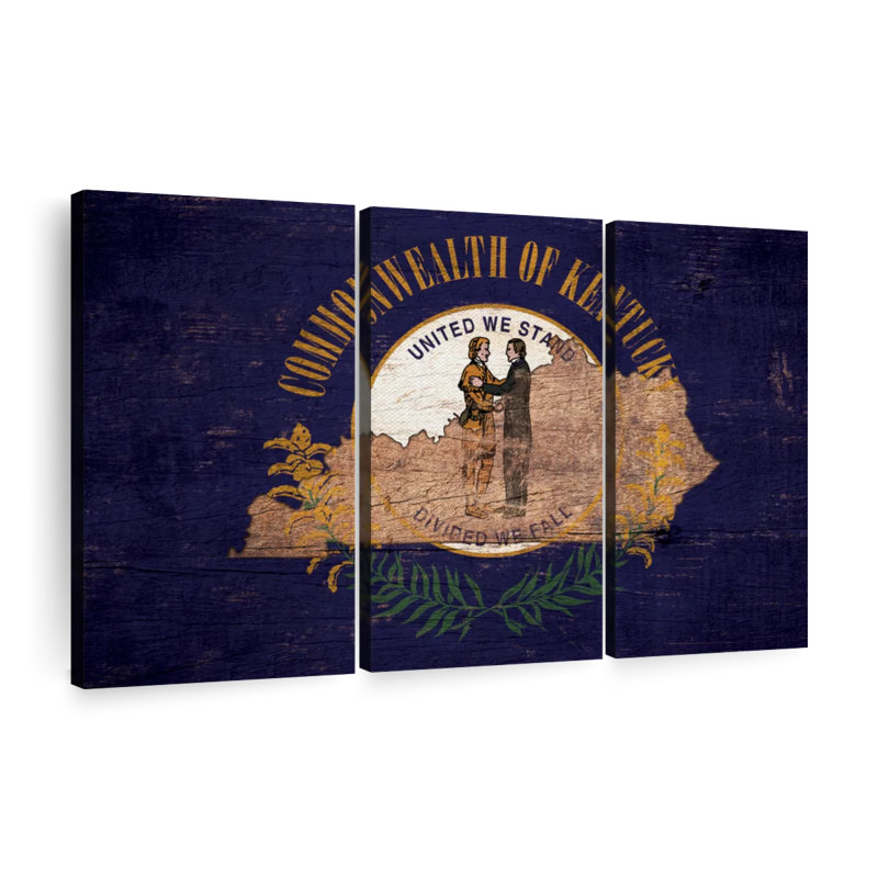 «State Map Over Kentucky Flag», ensemble de 3 reproductions sur toile par Echoes Of America, H 20 po x l 33 po x P 1,25 po