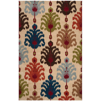 Tapis décoratif en laine Touffeté à la main à motif ikat Romulus