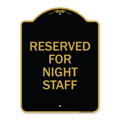 Enseigne Signmission Designer Series - Stationnement réservé au personnel de nuit | Enseigne architecturale noire et dorée en aluminium de gros calibre 18 po x 24 po | Protégez votre entreprise et votre commune | Fabriqué aux États-Unis