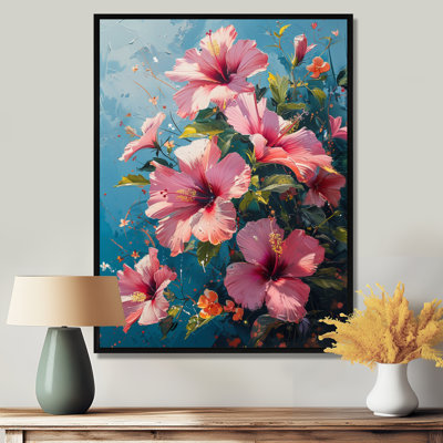 «Vibrant Dance of Pink Blue Hibiscus III - Hibiscus», reproduction d'art murale