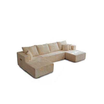 133.86" Cloud Modular Sectional Sofa With 1 Ottoman,Modern Upholstered Couches, Comfort U Shaped Sofa For Living Room,Deep Seat Corner Couch ,No Assembly Required