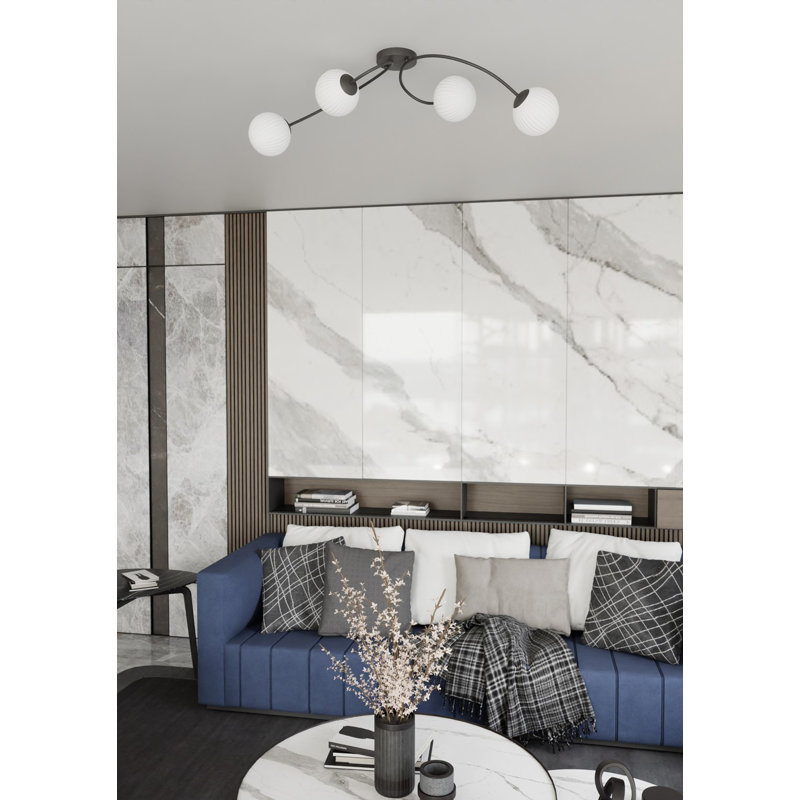 Burgettstown Flush Mount, Matte Black/Opal