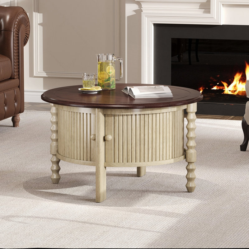 Vintage Round Coffee Table, Beige