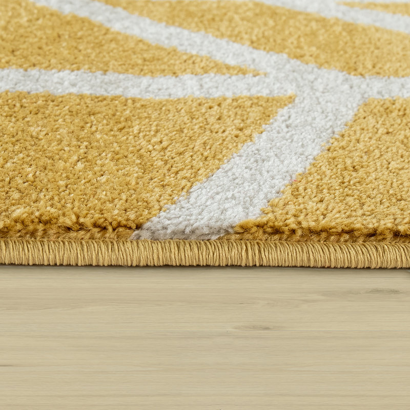 Tapis jaune à motif géométrique Hurd, Tapis de couloir 2 pi 8 po x 9 pi 10 po