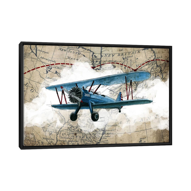 «Biplane I», impression sur toile, H 18 po x l 26 po x P 1,5 po, Toile avec cadre noir, Pas de tapis