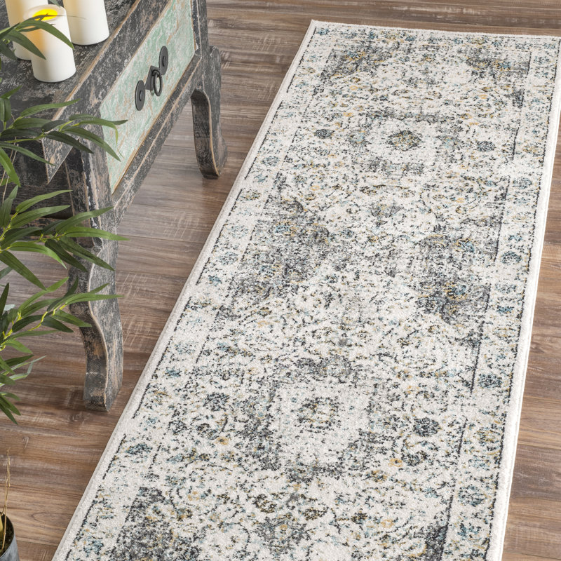 Julieann Power Loom Performance Oriental Gray/Charcoal Rug, Runner 2'6" x 10'