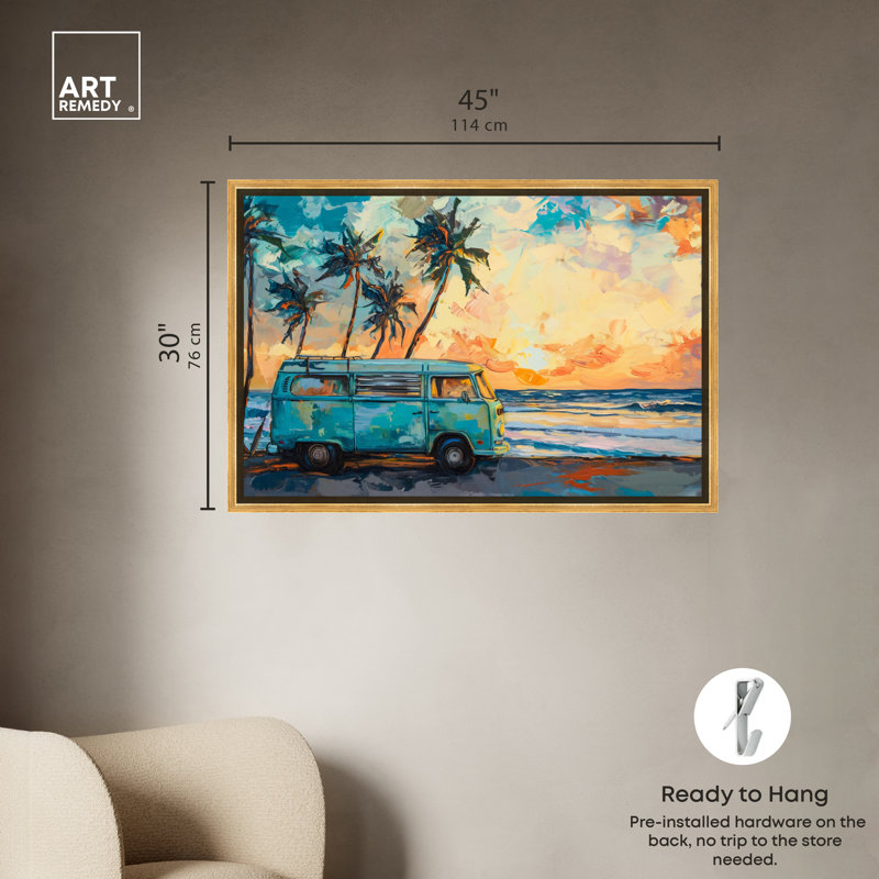Colorful Coastal Canvas Print with Gold Frame, 31.5" x 21.5"