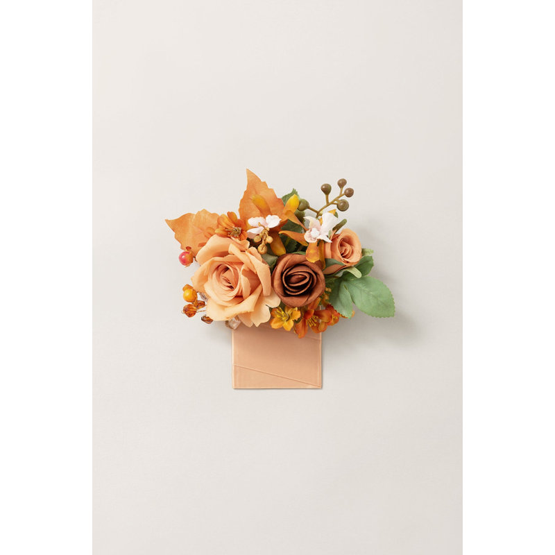  Boutonnière de poche pour le marié en terre cuite coucher de soleil, Terre cuite et orange