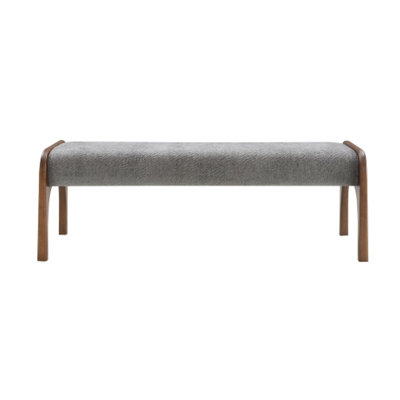 Banc long capitonné de 128 cm (50,25 po), banc moderne pour salle à manger et entrée, tissu chenille doux, pieds en bois d'hévéa, gris