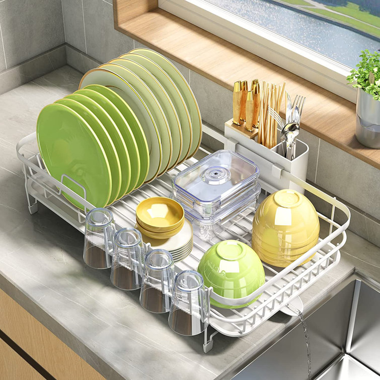 mDesign Steel Sink Dish Drying Rack/Dish Drainer Storage Organizer w/Wire  Drainer, Drying Mat for Kitchen Counter, Easy Drain/Dry Dishes, Plate